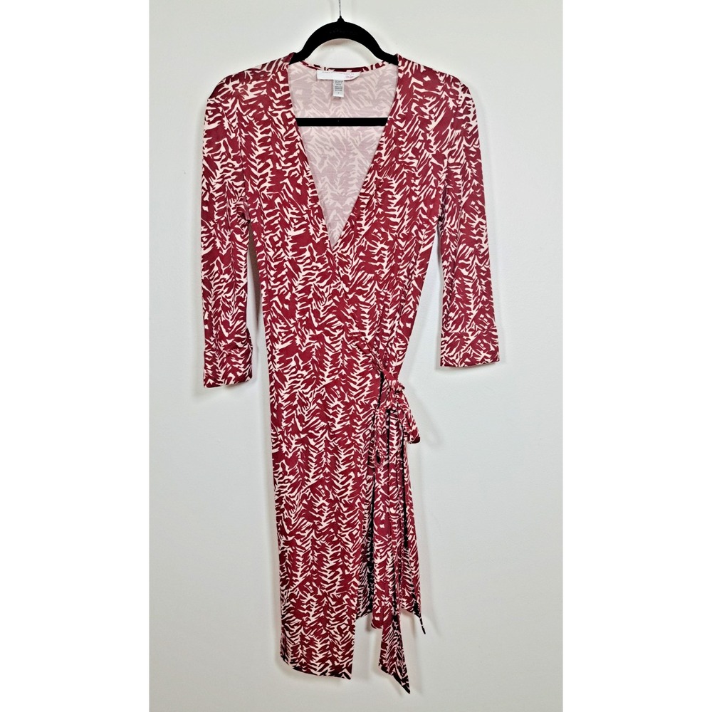 Diane von Furstenberg DVF Vintage 90' Wrap Dress‎ Size 6 Orange Ivory Print Silk